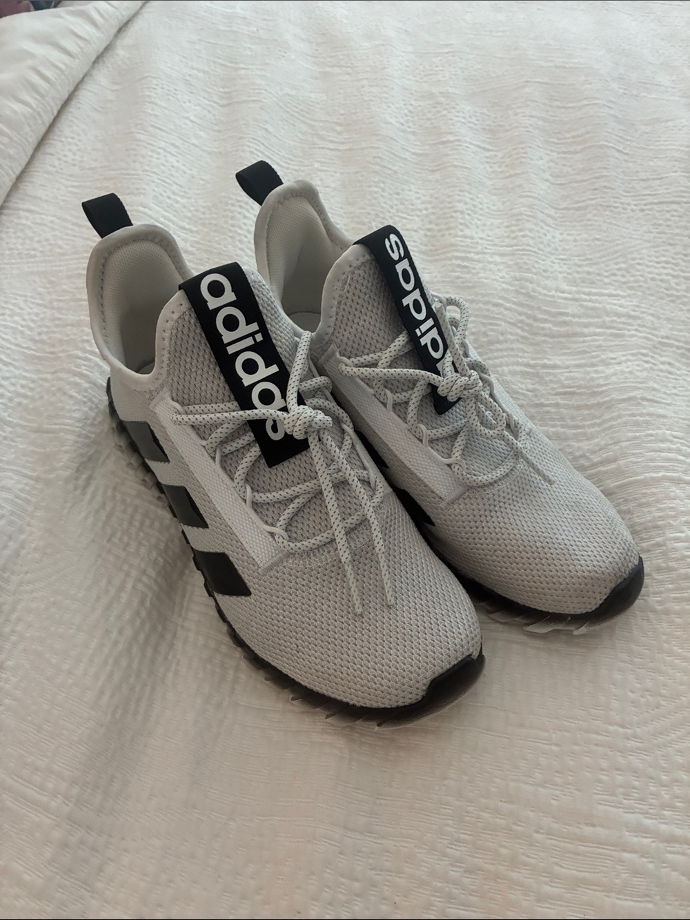 adidas Kids Light Gray and Black Mesh Sneakers